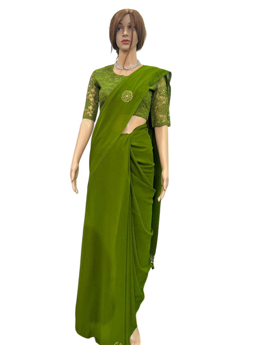 Green Saree Blouse Set-Small